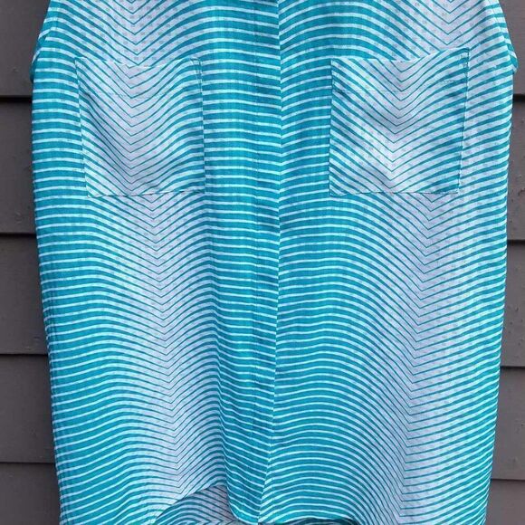 Notations Blue White Stripe Sheer Sleeveless Button Down Blouse size Medium - Picture 4 of 10